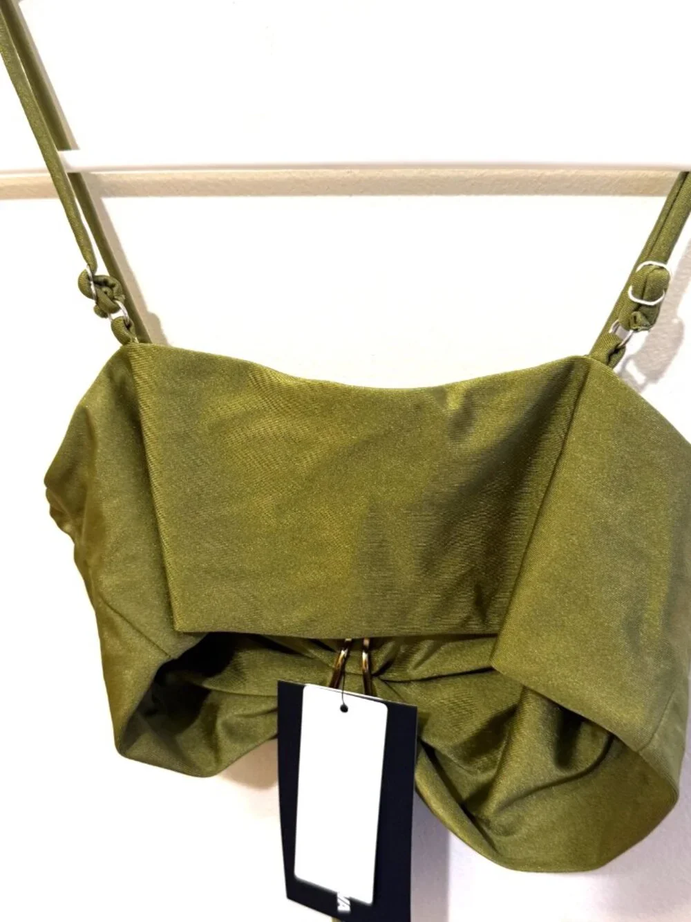 FASHION NOVA OLIVE GREEN RUCHED CROP TOP WIDE LEG KEYHOLE PANTS 2PC SET WOMENS S